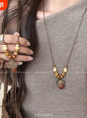 复古橡果吊坠项链女|千人加购