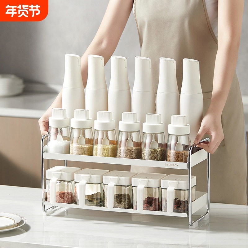 厨房双层调料置物架轻奢餐桌台面窄小转角油盐酱醋调味瓶收纳架子