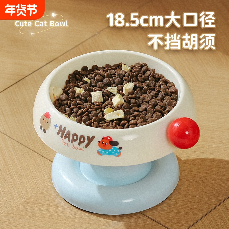 宠物不锈钢猫碗防滑多巴胺配色猫食盆防黑下巴高脚冰淇淋护颈猫咪