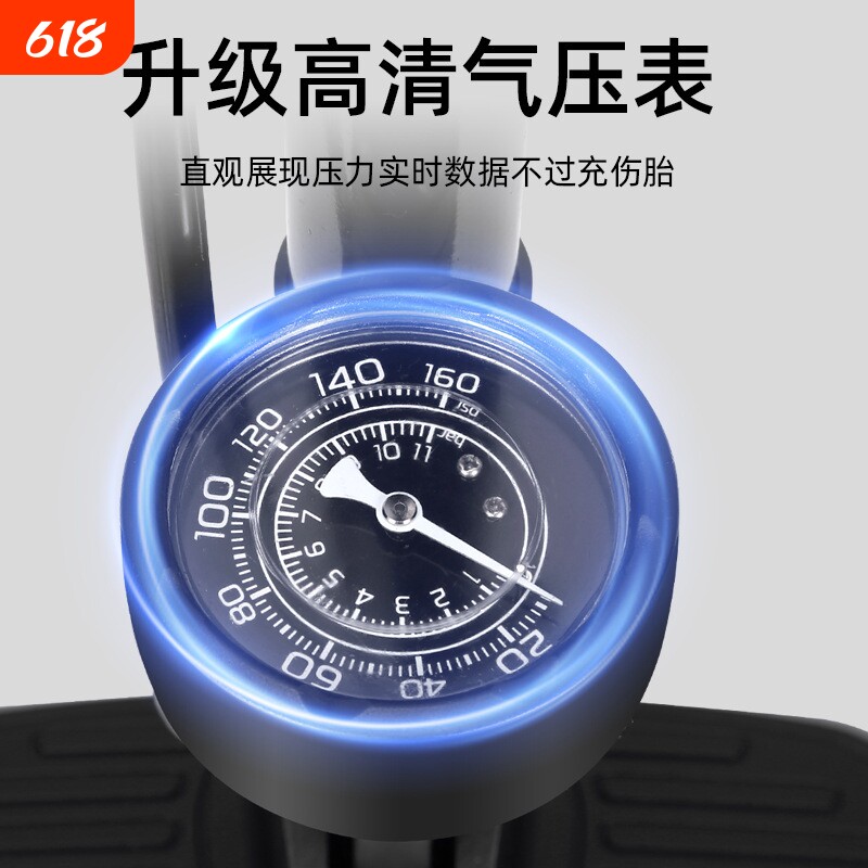 大力神新款带表手动高压自行车打气筒电动车摩托车小型汽车打气泵
