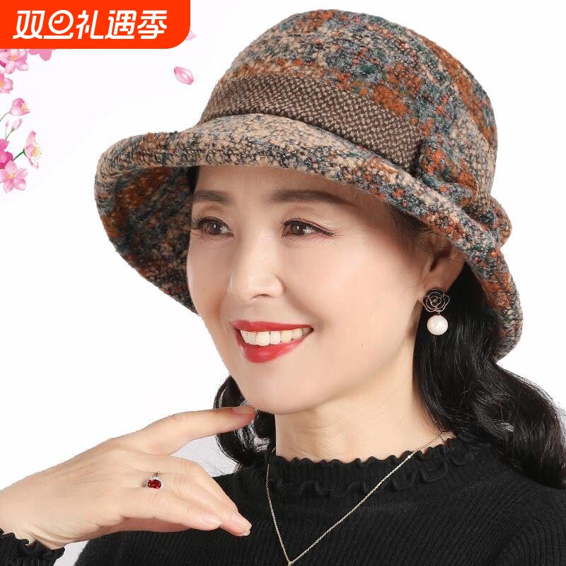 秋冬季妈妈礼帽加厚奶奶盆帽中老年人帽子女士老人春秋休闲渔夫帽