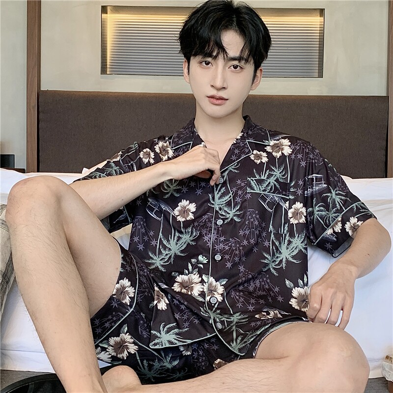 睡衣男夏天短袖螺纹冰丝凉感薄款卡通青少年男款大码家居服夏套装