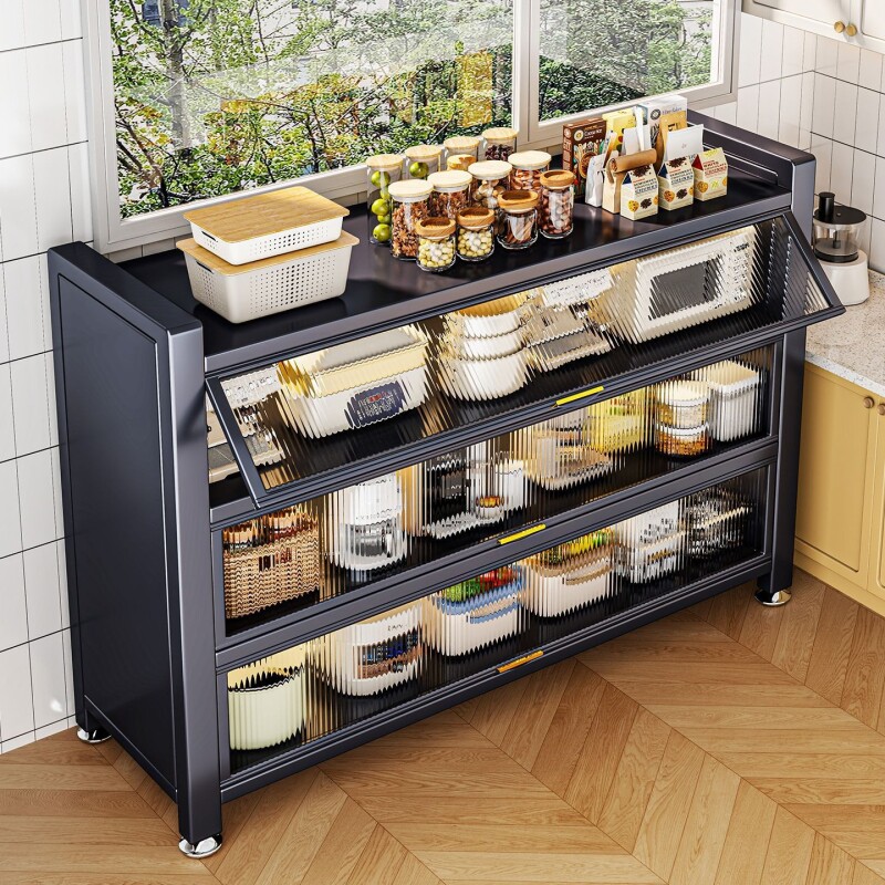 厨房置物架落地多层防尘收纳柜子家用多功能碗柜餐边柜橱柜储物柜