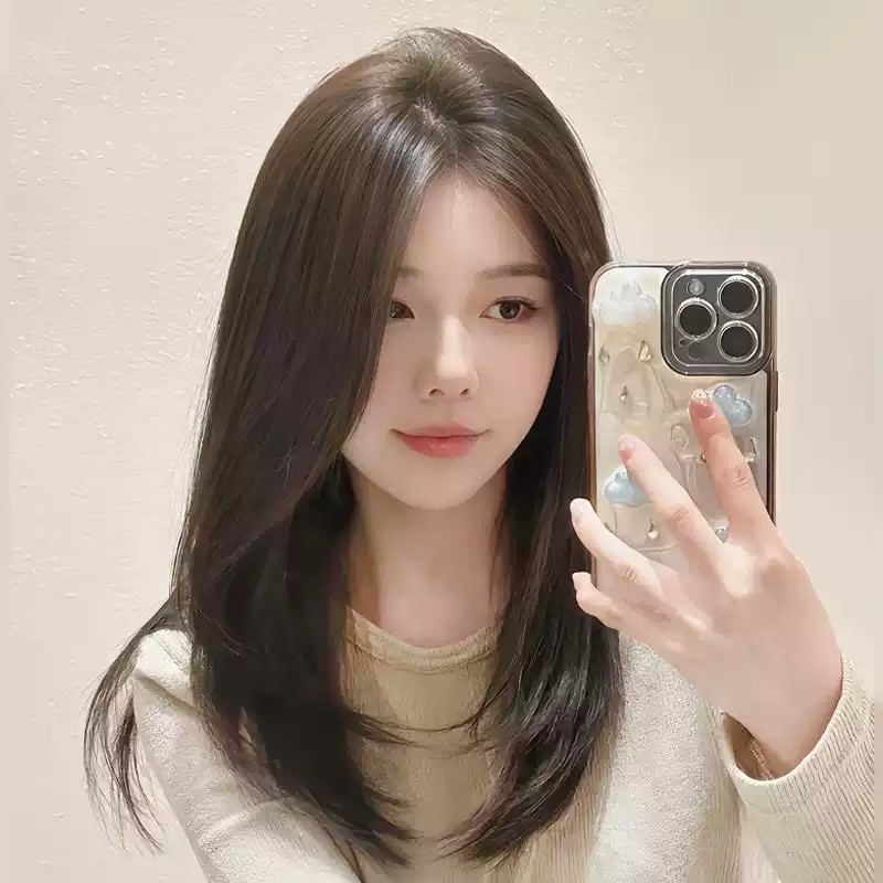 初恋假发全头套女前额蕾丝减龄锁骨发仿真人整顶刘海高层自然发型