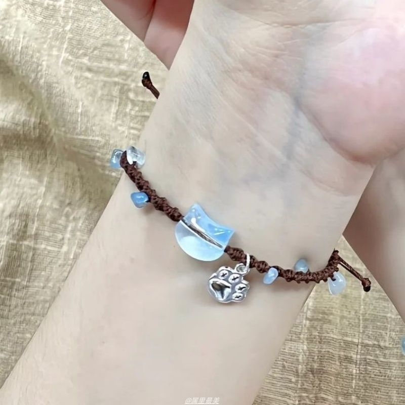 新中式小猫咪手链女手工编织小众简约清新气质甜美少女心可爱手绳