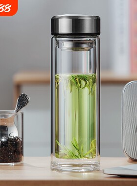 索赫双层玻璃杯水杯男高档家用耐热耐高温防爆高硼硅泡茶保温防漏