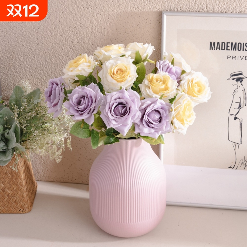 仿真花米达玫瑰植物盆景婚庆装饰品INS风仿真家居玫瑰花MW69911
