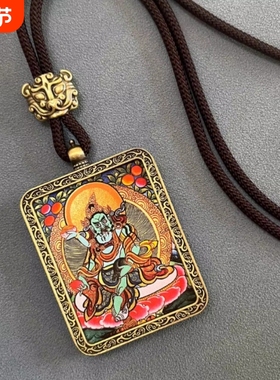 唐卡 手绘黄财神唐卡吊坠厂家批发景区夜市地摊招财配饰纪念品