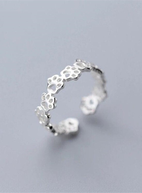 s925纯银戒指韩版时尚镂空猫爪印