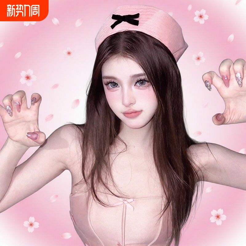 2025年夏季少女蝴蝶结水手帽海军帽粉色可爱甜美护士帽cos贝雷