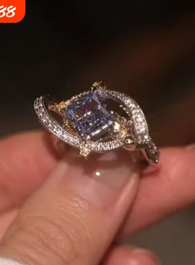 金色日转夜星空蓝色公主方钻戒vintage中古风荷鲁斯之眼指环