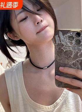 你简约潮流原创锁骨链黑色初恋短款项圈皮绳颈链老王钢扣项链磁吸