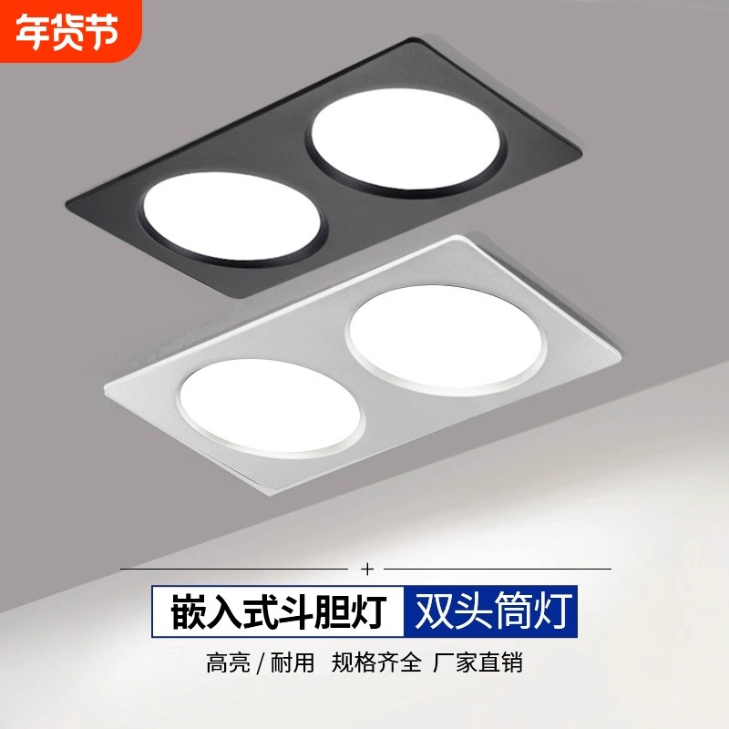 led双头筒灯双孔嵌入式超薄格栅灯店铺商用射灯斗胆灯开孔10*20cm,家装灯饰光源,嵌入式筒灯,淘宝优惠券,粉丝福利购,淘宝优惠卷