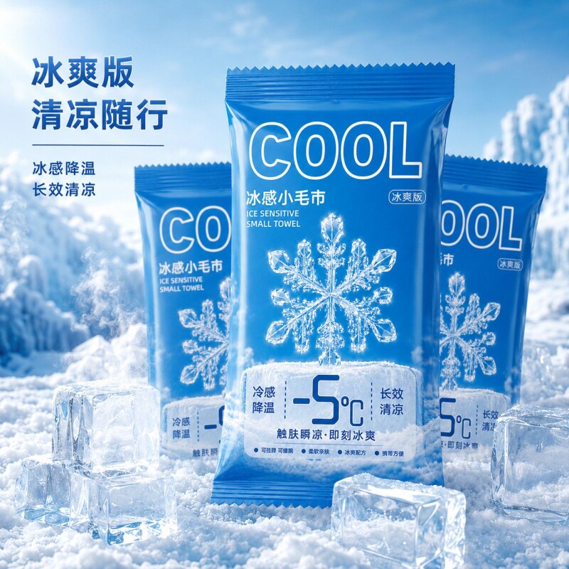 冰感湿巾户外清凉湿巾解暑止汗凉感冷感冰凉便携湿巾降温冰巾