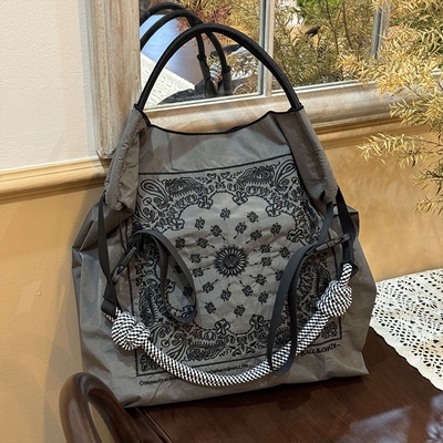 日本新款高圆圆同款ball chain刺绣腰果花环保袋购物袋大容量女包