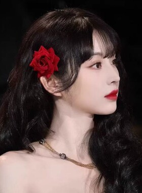 田曦薇同款立体玫瑰花朵发夹