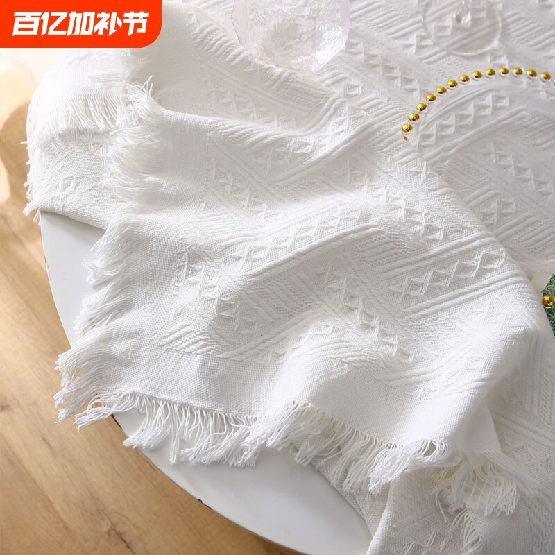 ins拍照背景布白色桌布拍照道具摆件拍摄野餐流苏线毯美甲美食蛋糕宝宝摄影茶几布阳台小床头柜盖巾