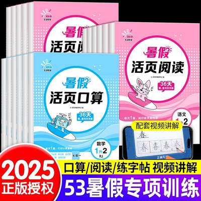 2025暑假53天天练小学作业语文活页阅读练字帖数学口算人教版一升二升三升四升五年级暑假衔接每日打卡训练L计算写字练习假期同步