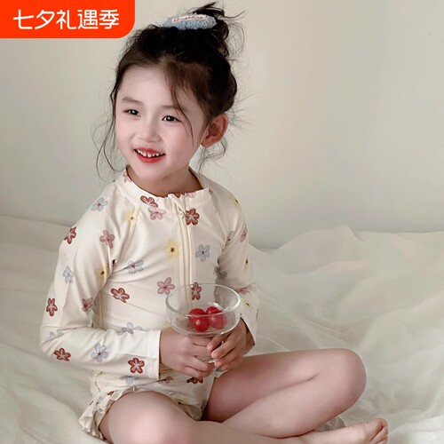 女童泳衣洋气中小童沙滩服夏装温泉速干游泳衣宝宝连体防晒泳装