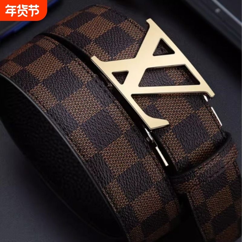 LVАFGН优质头层牛皮正品男潮流真皮皮带高档商务腰带简约男款