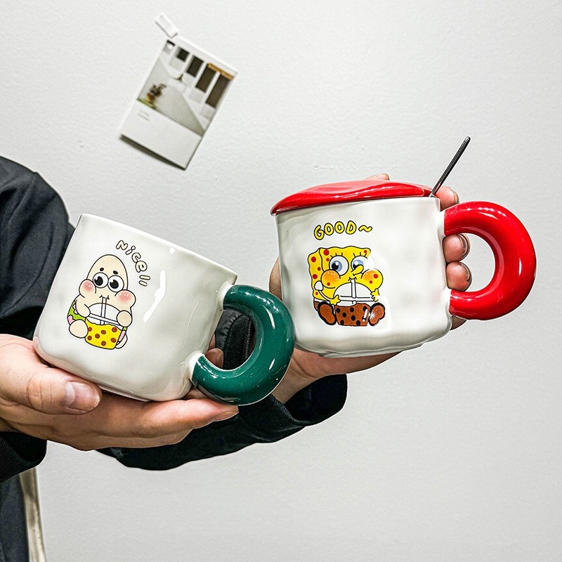 创意个性ins超萌可爱陶瓷马克杯带盖勺男女生情侣家用早餐喝水杯