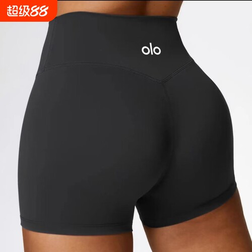 olo yoga磨毛瑜伽短裤女紧身健身裤运动跑步三分裤高腰提臀蜜桃裤