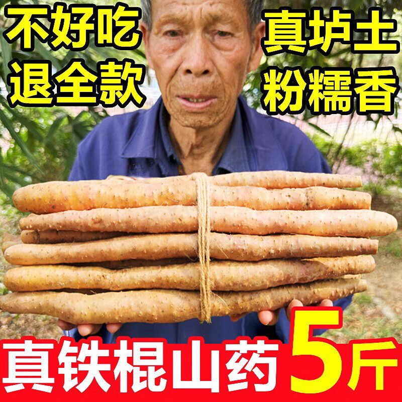 铁棍山药新鲜淮山药铁杆山药小白嘴现挖5斤非温县垆土怀山药去皮