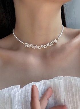 天然贝壳雕花项链女夏季仙女锁骨链小众设计感时尚气质ins百搭