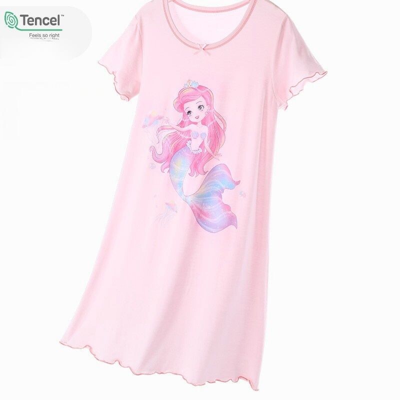 女孩儿童夏季睡裙女童卡通小童美人鱼连衣裙中大童冰丝睡衣家居服