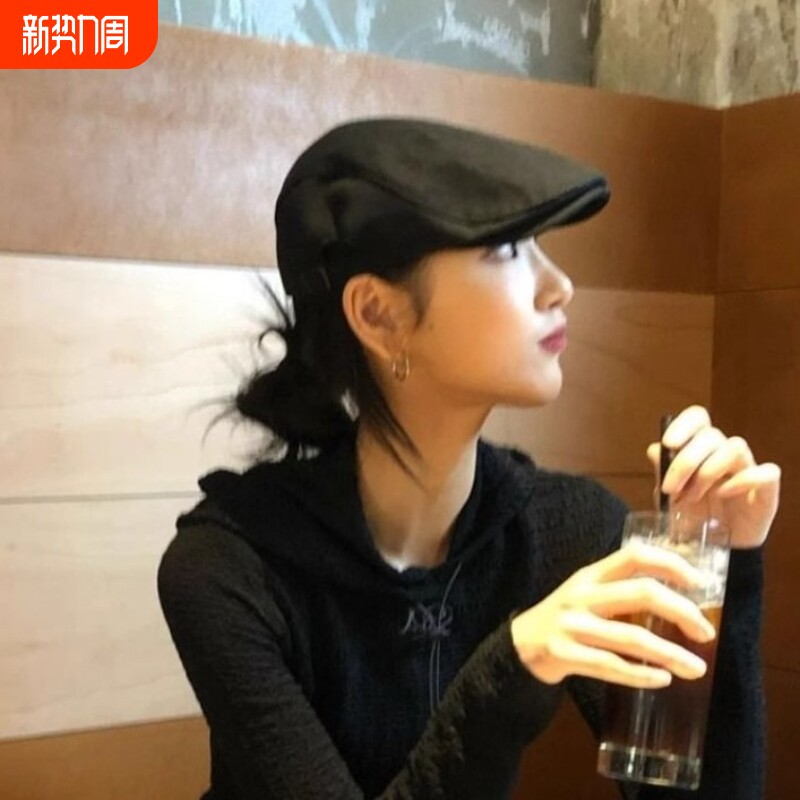 贝雷帽子前进帽纯色简约女新款春秋季时尚出街复古遮阳鸭舌画家帽