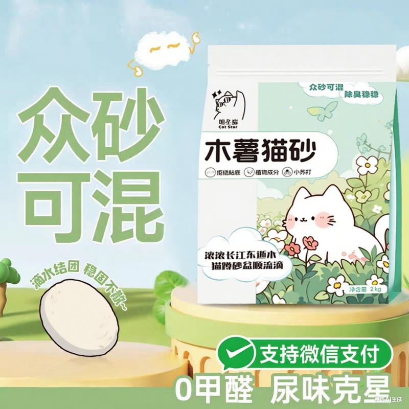纯木薯猫砂强吸水不粘底植物豆腐混合矿砂除臭防臭近无尘宠物用品
