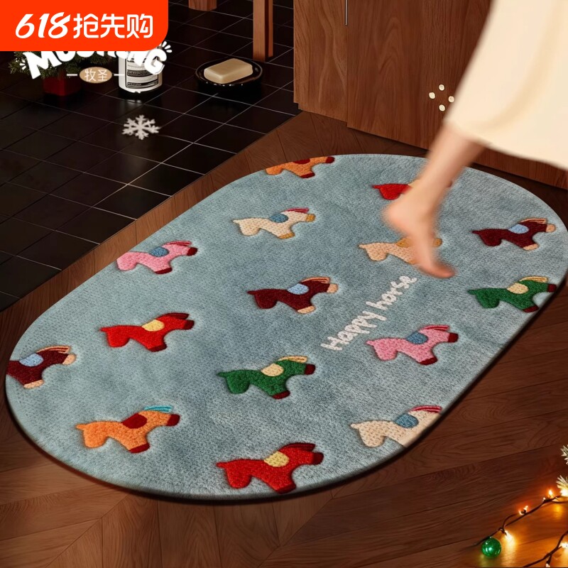 亚麻浴室地垫吸水防滑厕所脚垫2026新款洗手间入门垫子卫生间卫浴