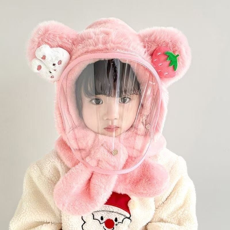 儿童冬季帽子围脖一体帽两件套婴儿可爱毛绒男女童宝宝保暖护耳厚