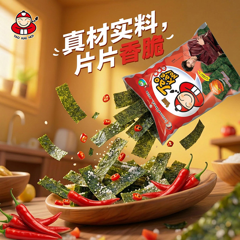 老板仔泰国进口网红线下同款海鲜味香脆烤海苔片即食薄脆紫菜28g
