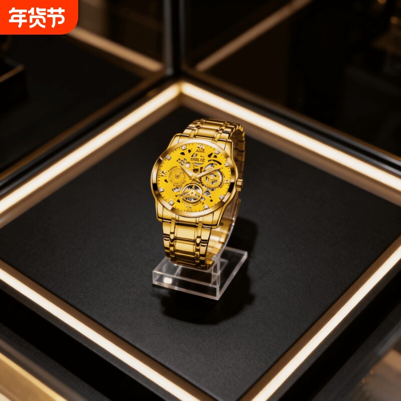 手表男款机械风全自动防水高级感全自动男表数字双日历防水腕表男
