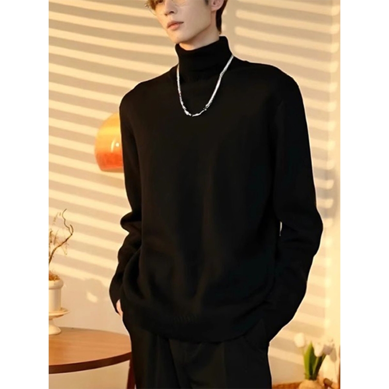 黑色高领毛衣加绒加厚秋冬季男士打底衫保暖内衣高级感百搭针织衫