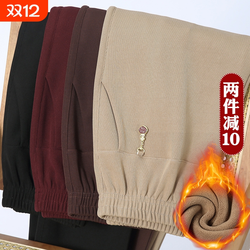 加绒加厚秋冬宽松女裤中老年