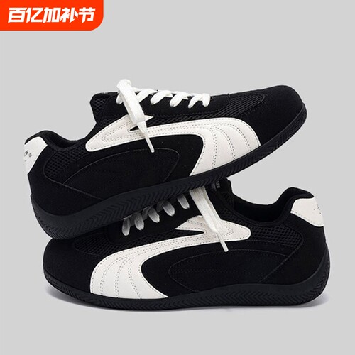 德训鞋男款夏季网面透气软底休闲板鞋情侣潮流运动阿甘鞋黑色百搭