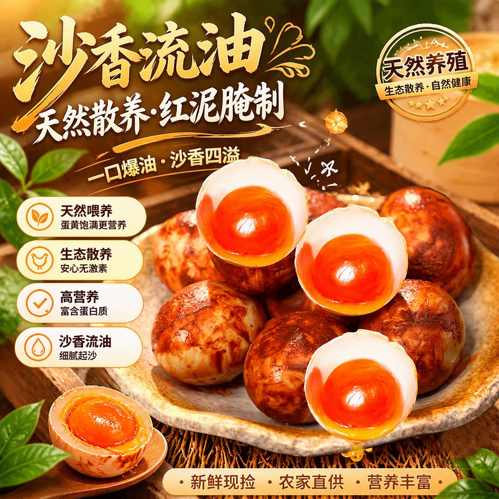 咸鸭蛋不咸不淡新鲜特大散养洞庭湖鸭蛋的起沙咸蛋黄烘焙红泥腌制