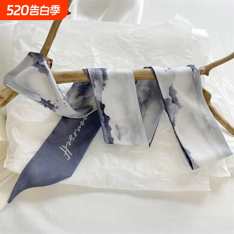 复古艺术感长条优雅双面小丝巾发带中国风绑发春秋装饰百搭小领巾