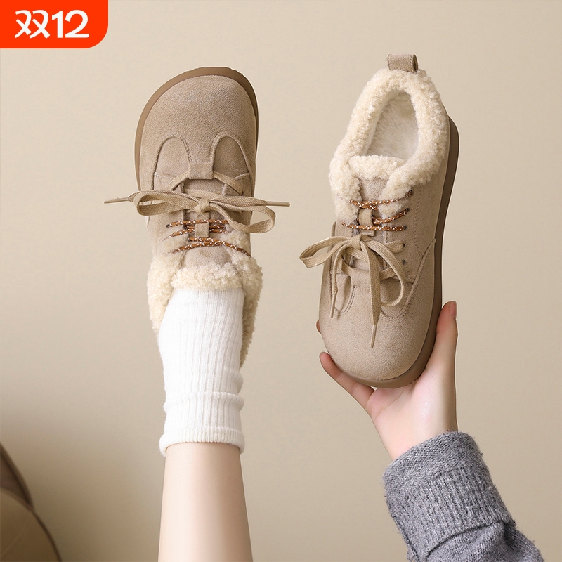 厚底雪地靴女冬季2025新款增高舒适加绒勃肯鞋复古保暖棉鞋毛毛鞋