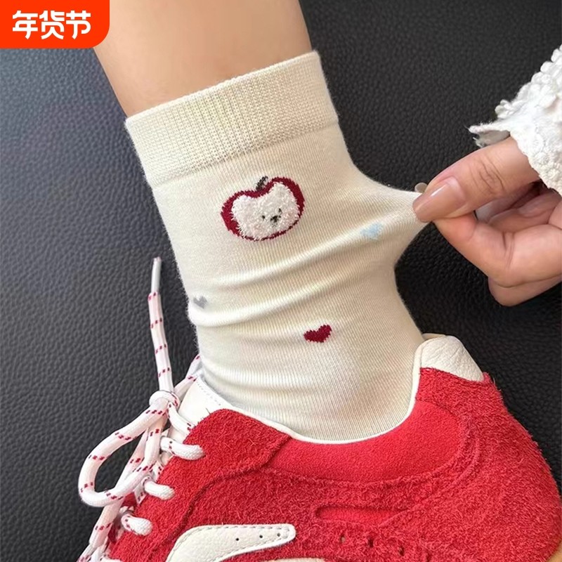 可爱袜子女款纯色中筒棉袜秋冬款ins潮流日系卡通学院风长袜秋天,女士内衣/男士内衣/家居服,中筒袜,淘宝优惠券,粉丝福利购,淘宝优惠卷