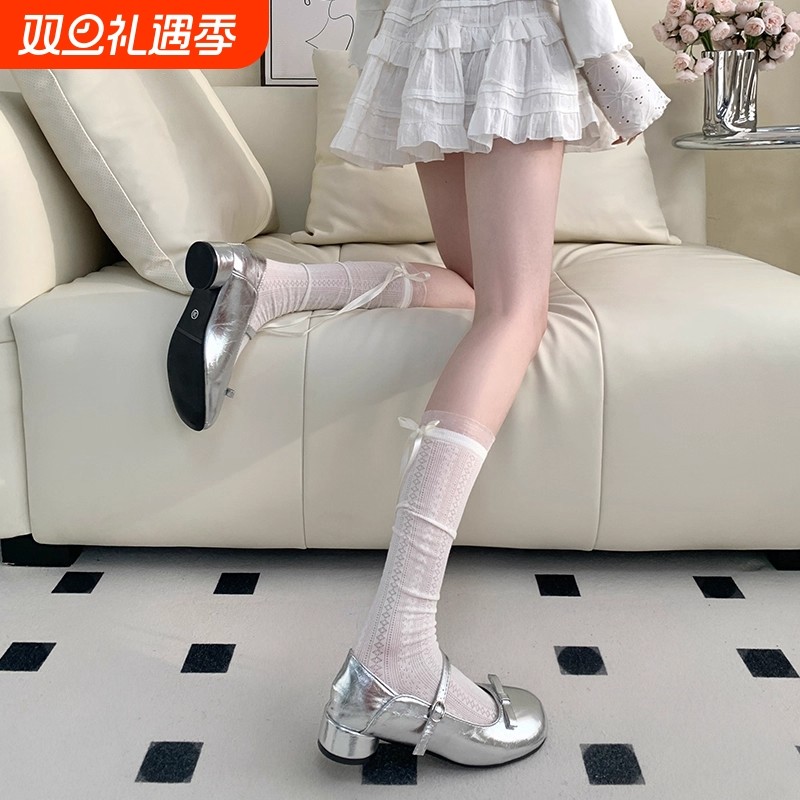 芭蕾风镂空小腿袜女蝴蝶结堆堆袜