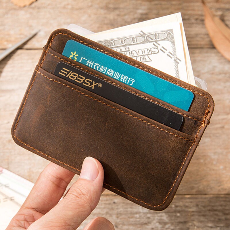 手工复古迷你小零钱包疯马皮真皮质感小卡包日系超薄证件卡包卡套