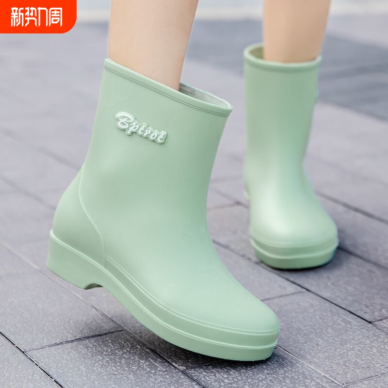 韩系时尚雨鞋女款中筒工作外穿防滑防水厨房干活胶鞋女鞋四季耐磨