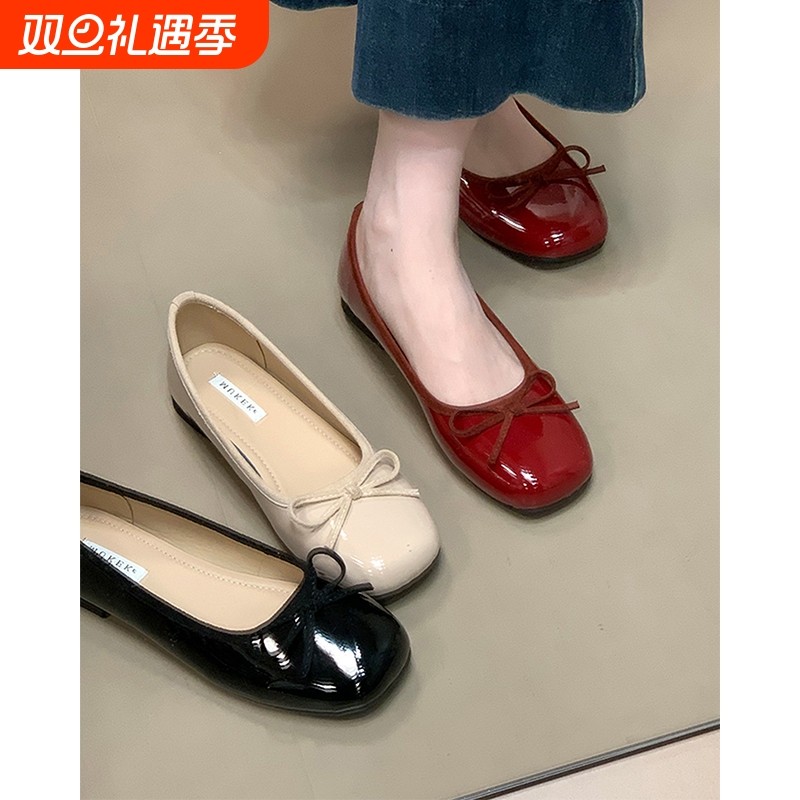 法式浅口红色小皮鞋女2025新款夏秋季一脚蹬玛丽珍单鞋晚晚豆豆鞋