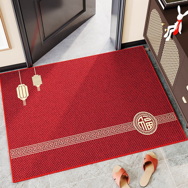 中式入户门进门地垫红色防滑脚垫子家用玄关进户门地毯卧室耐脏