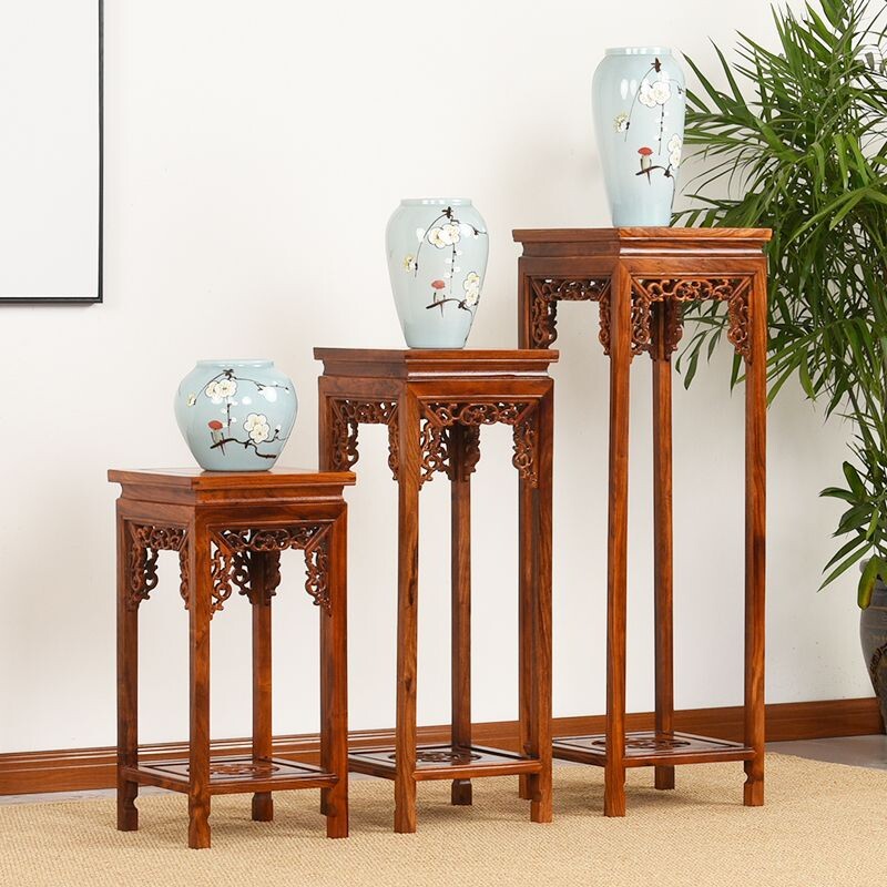 d红木花架花梨木客厅转角花几中式仿古实木落地架置物架阳台双层