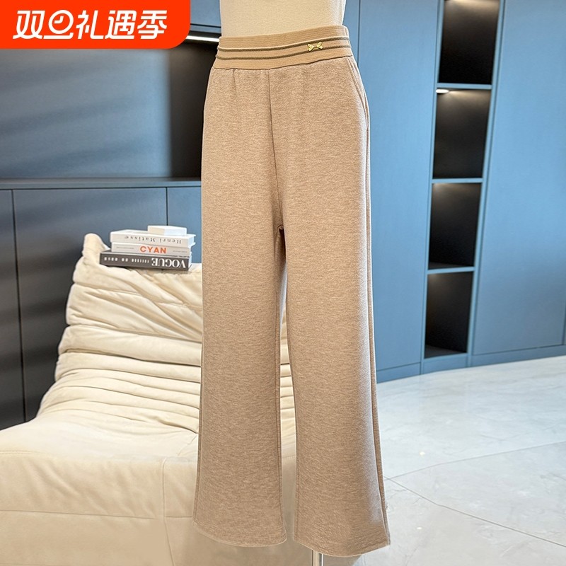 时尚休闲妈妈装冬季裤子女秋冬新款加绒加厚长裤中老年洋气直筒裤