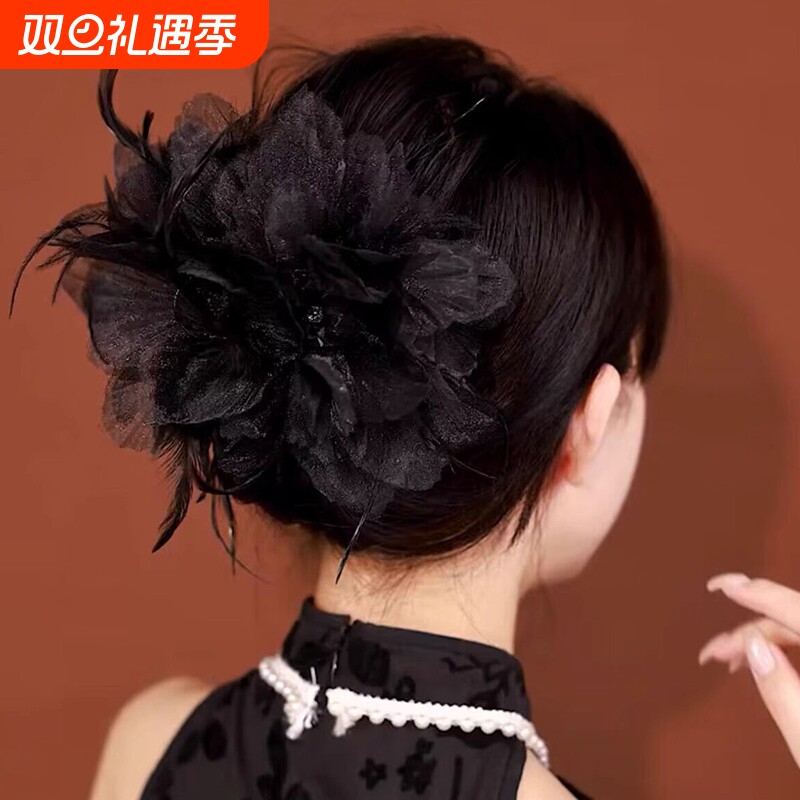 黑色羽毛花朵发夹|超6000次加购